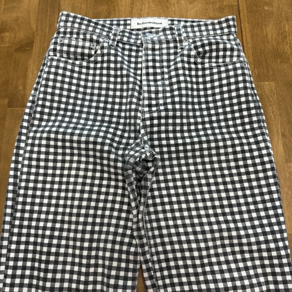 Reformation Fawcett jean women's 26 gingham check plaid preppy boho festival - Picture 2 of 15